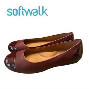 NEW SoftWalk Women's Sonoma Cap Toe Dark Red Patent Slip On Ballet Flats 9.5
